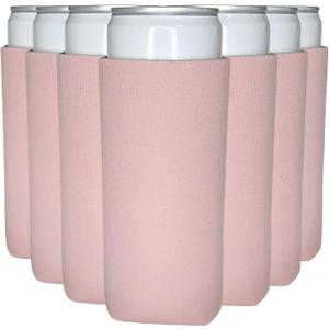 TahoeBay Slim Can Cooler Sleeves (12-Pack) Skinny Tall Cans 12 Oz Bulk Thin Seltzer Fit Sublimation Blanks for Vinyl Plain Blank Foam Beer Bottles Black White Assorted Solid Set (Dusty Rose)