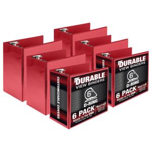 Samsill Durable 6 inch 3 Ring Binder, Made in USA, Locking D Ring FSC 100% Recycled Chipboard, Red, 6 Pack