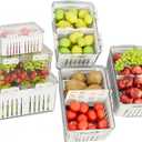 Large Fridge Organizer Bins, Fridge Fruit Storage Containers with Removable Colander, BPA-Free, for Keeping Meat, Vegetable, Egg & Fruit Fresh (3 Packs)