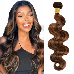 Ombre P1B/30 Highlight Bundles Human Hair Unprocessed Brazilian Virgin Human Hair Single Bundle Black Mixed With Brown 30 Inch Body Wave Bundle Double Weft Hair Extension for Women 100g Total