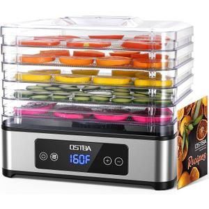 OSTBA Food Dehydrator, 5 Stainless Steel Trays, 48H Timer & Temp Control up to 160F, 400W Food Dryer, Recipe Book for Jerky, Fruit, Meat, Vegetables, Herbs, BPA-Free