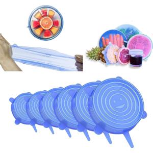 Silicone Stretch Lids, Durable & Eco-Friendly Elastic Lids Reusable Heat Resistant Various Sizes Cover for Bowl (Blue-12pack)