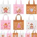 Yoojahow 24 Pcs Christmas Tote Bags Pink Gingerbread Man Goodie Bags with Handles Nonwoven Reusable Candy Pink Christmas Gift for Wrapping Shopping Holiday Party Supplies Favor (1 Count (Pack of 24))