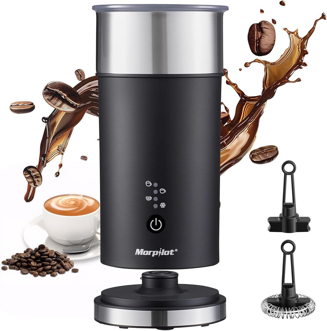 Electric Milk Frother and Steamer, 8.12oz/240ml 4 in 1 Milk Steamer Frother for Latte Cappuccino, Can Froth Both Hot and Cold Milk, Enjoy Perfect Milk Froth in 2 Min (Deep Black)