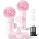 Wireless Lavalier Microphone for iPhone iPad and Android Phone, 2 Pack Lapel Mic Plug and Play Wireless Mic Noise Reduction Microphone for Video Recording Interview Podcast Vlog YouTube Tiktok (Pink)