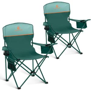 ALPHA CAMP Camping Chair 2 Pack Portable Chair with 3-Can Cooler Folding Chair with Side Pocket and Cup Holder, Collapsible for Camping, Tailgates, Beach, Fishing and Sports,2PC (Green)