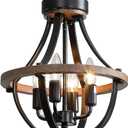 ChandeliersFarmhouse Ceiling Chandelier Wood Black Modern Rustic Hanging Pendant Light Fixture with Chain for Dining Room Living Room Entryway Kitchen Island Bedroom Foyer Lighting4-Light (13 inch Wood)