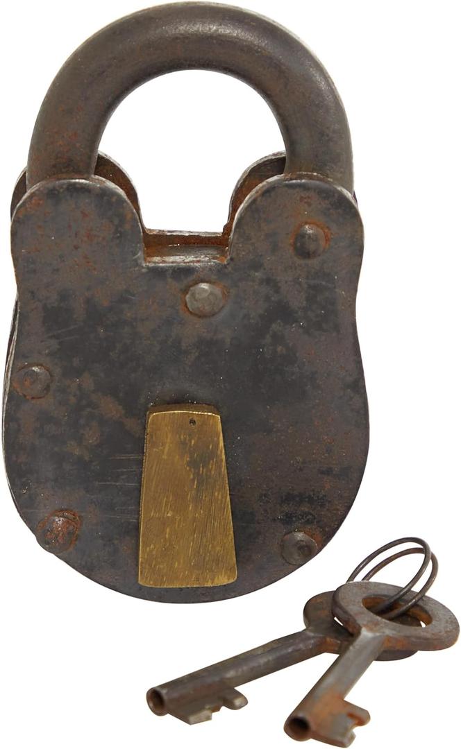 Deco 79 Brass Metal Lock And Key, 4" x 1" x 7", Bronze