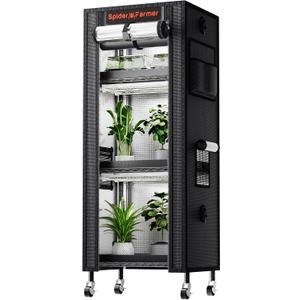 Spider Farmer 2025 Plant Stand with Grow Light, 4-Tier Rack 6Pcs 12" Full Spectrum 5000K LED Grow Lamps and Tent Cover Height Adjustable Small Greenhouse for Seedling Plant Indoor 16Lx12Dx47H (Update)