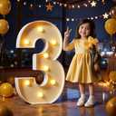 Marquee Numbers 3 Feet Tall Large Light Up Numbers 3th 13th 30th Three Rex Birthday Decorations Big Yellow Light Outdoor Anniversary Decorations Balloon Arch Kit Party Backdrop 3