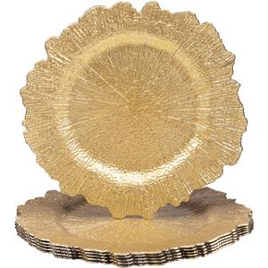 MAONAME 13" Gold Charger Plates, Round Reef Chargers for Dinner Plates, Plastic Plate Chargers for Table Setting, Wedding Decor, Set of 6