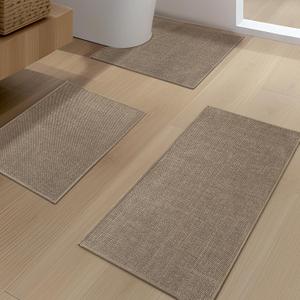 YIHOUSE Brown Bathroom Rug Sets 3 Piece, Dark Beige Absorbent Bath Mat for Bathroom Non Slip Washable,Bathroom Mat Quick Dry, Thin Bath Rug Set for Toilet and Floor