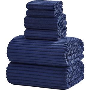 6-Piece Bath Towel Set(30"x60"), 2 Extra Large Bath Towel Sheets, 2 Hand Towels and 2 Washcloths - Highly Absorbent Quick Dry Microfiber,Ultra Soft Towel Set for Bathroom (Navy Blue)