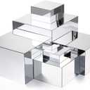 Geelin 6 Pack Acrylic Risers for Display Acrylic Cube Boxes Risers Display Stands with Hollow Bottoms Decorative Stand for Jewelry Candy Table Decor 6 Sizes(Silver, 3 to 8 Inch, Square)