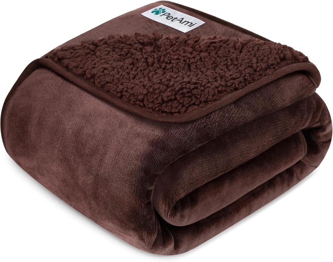 PetAmi Premium Waterproof Dog Blanket for Large Dogs, Reversible Sherpa & Flannel Fleece, Leakproof Pet Throw for Couch Protection, Soft Plush Furniture Protector for Cats, Washable, 60x80 Brown