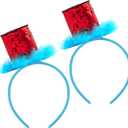 2 Pack Blue Furry Ponytail Headband Costume Headband with Red Sequins Stovepipe Hat Cosplay Costume Accessories Party Photo Props
