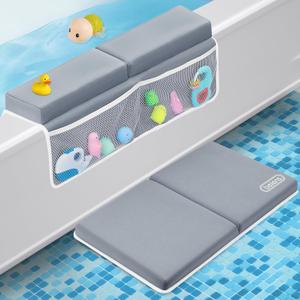 beiens Bath Kneeler and Elbow Rest Pad Set - 1.5'' Comfortable Thick Baby Bath Kneeler Pads, Quick Dry Soft Kneeling Pad for Baby Bath Time, Non-Slip Knee& Arm Support Bathtub Mat with Toys Organizer (Grey)