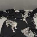 WDIRARA Women's Leopard Print Button Down Blouse Short Sleeve Collared Casual Shirt Top (X-Large, Black White)