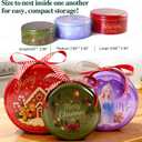 Christmas Cookie Tins with Lids, Set of 3 Larger Holiday Containers for Homemade Cookies, Gifts, Treats, Reusable Round Metal Storage Boxes with 3 Premium Greeting Cards & 16.5ft Ribbon