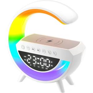 Mini G-Type Wireless Charging Speaker,Clock Alarm LED Desk Lamp All-in-One Machine, Suitable for Colored Environmental Lights in Bedrooms, Offices, and Homes