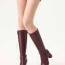 Women's Knee High Boots Elastic Stylish Block Heel Round Toe with Smooth Zipper Design for Fashion Versatile Wear (8, Burgundy)