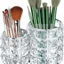 LUEXBOX Crystal Makeup Brush Holder Organizer, Cosmetic Makeup Brush Storage Container Cup for Table, Dresser, Bathroom, Bedroom, Organization, One-Piece Circular Brush Organizer (Silver)