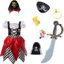 Toddlers Pirate Costume Girls, Buccaneer Princess Costume Kids, Cruise Pirate Night Outfits for Girls, 5-6 Years