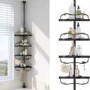 Corner Shower Caddy Tension Pole - Heavy Duty Floor to Ceiling Shower Organizer Tension Pole with 4 Shelves,54"-114 Adjustable Rustproof Stand Rack for Bathtub,Bathroom,Dorm,RV - Black