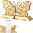 Kathfly Decorative Butterfly Bookends, Vintage Butterfly Book Ends, Resin Gold Bookends for Shelves, Heavy Duty Book Stopper for Desk Home Office, Shelf Decoration