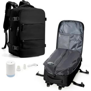 Vacuum Backpack Travel with Pump for Women, Personal Item Carry on Backpack Flight Approved 18x14x8 inches for Men, Waterproof Work Laptop Casual Daypack - Beige