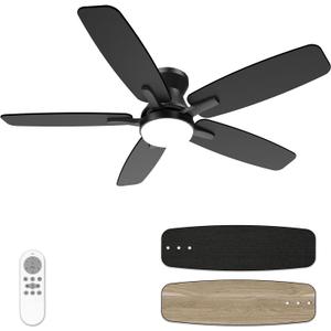 Low Profile Ceiling Fan With Light, 42inch Flush Mount Ceiling Fan with Lights and Remote for Bedroom/Living Room, Modern/Farmhouse Ceiling Fans for Indoor/Outdoor Reversible, 3CCT, Noiseless