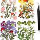 Nuanchu Pressed Flowers Bulk Dried Flower for Crafts Resin Real Dried Wildflowers Leave Natural with Tweezer for Christmas Craft Supplies Resin Mold Scrapbooking Nail Soap Candle Cake Card Making DIY (Mild Color)