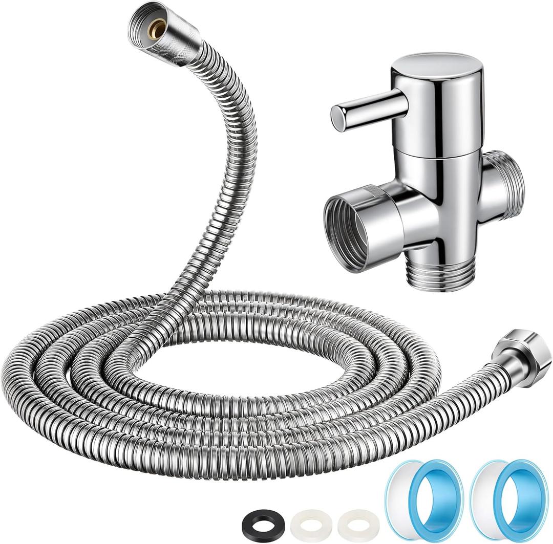 Dreyoo 79 in Extra-Long Stainless Steel Shower Hose & Brass G1/2 3-Way Diverter Combo Kit with 2 Plumber Tape, Flexible Handheld Head Hose, Shower Arm Diverter Valve for Universal Replacement
