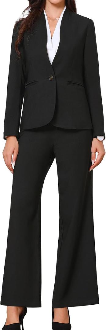 Allegra K Business Suit for Women's 2 Piece Collarless Matching Set Work Outfit Blazer and Pants Sets Small Black