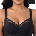 Wireless Minimizer Bras for Women Plus Size Lace Bralettes | No Underwire, Lightly Padded, Petal Pad, V Neck, Comfort Everyday Wear, Wirefree Supportive Bras for Large Bust, Size 36C-46G (Black)
