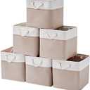 13 x 13 Inch Storage Cubes6 Pack Cube Storage Bins for ShelvesFabric Collapsible Storage Bins with Handles, Foldable Storage Basket for Organizing Clothes, Toys, Books (White&Beige)