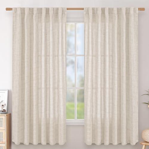 BGment Linen Curtains 63 Inch Length 2 Panels for Living Room - Semi Sheer Drapes Light Filtering Window Treatments with Rod Pocket Back Tab Lightweight for Bedroom, 52 X 63 Inch