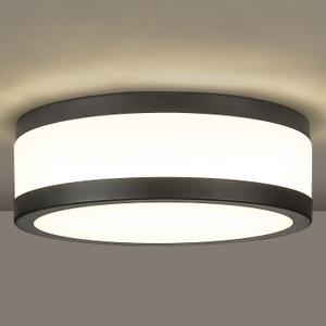 LMS 12 Inch Black LED Flush Mount Ceiling Light, Modern 18W Dimmable Semi Flush Mount Round Ceiling Light for Bedroom, Kitchen, Hallway, Bathroom, 5CCT, LMS-054CL-BKS