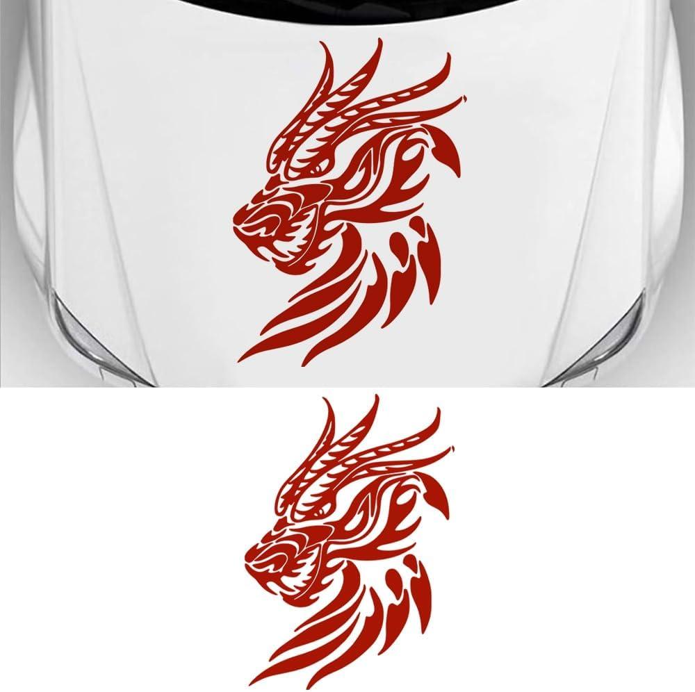 JSCARLIFE Dragon Head Car Hood Decals, Vinyl, Self - Adhesive Side Strip Decal, Universal for Jeep, Truck, SUV | Waterproof Side Rear Window Stickers (Red)