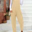 Fisoew Women's Summer Sleeveless Loose Casual V Neck Jumpsuits Spaghetti Strap Long Pants Baggy Overalls with Pockets (Yellow, S)