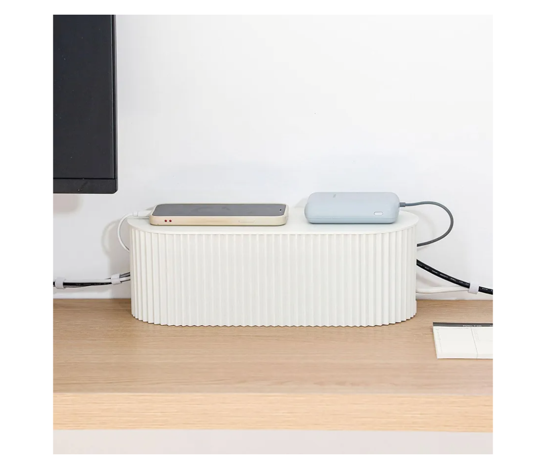 White Cable Box Organizer, Plastic Cord Hider Box with Lid for Desk and Floor, Power Strips Cover for Home, Office, Computer, TV, School, Kitchen, Surge Protector Cover (Small)