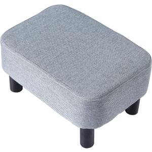 IBUYKE 16.54" Small Footstool Linen Fabric Pouf Ottoman Footrest Modern Home Bedroom Rectangular Stool, with Padded Seat Pine Wood Legs, Gray Blue RF-BD214-D