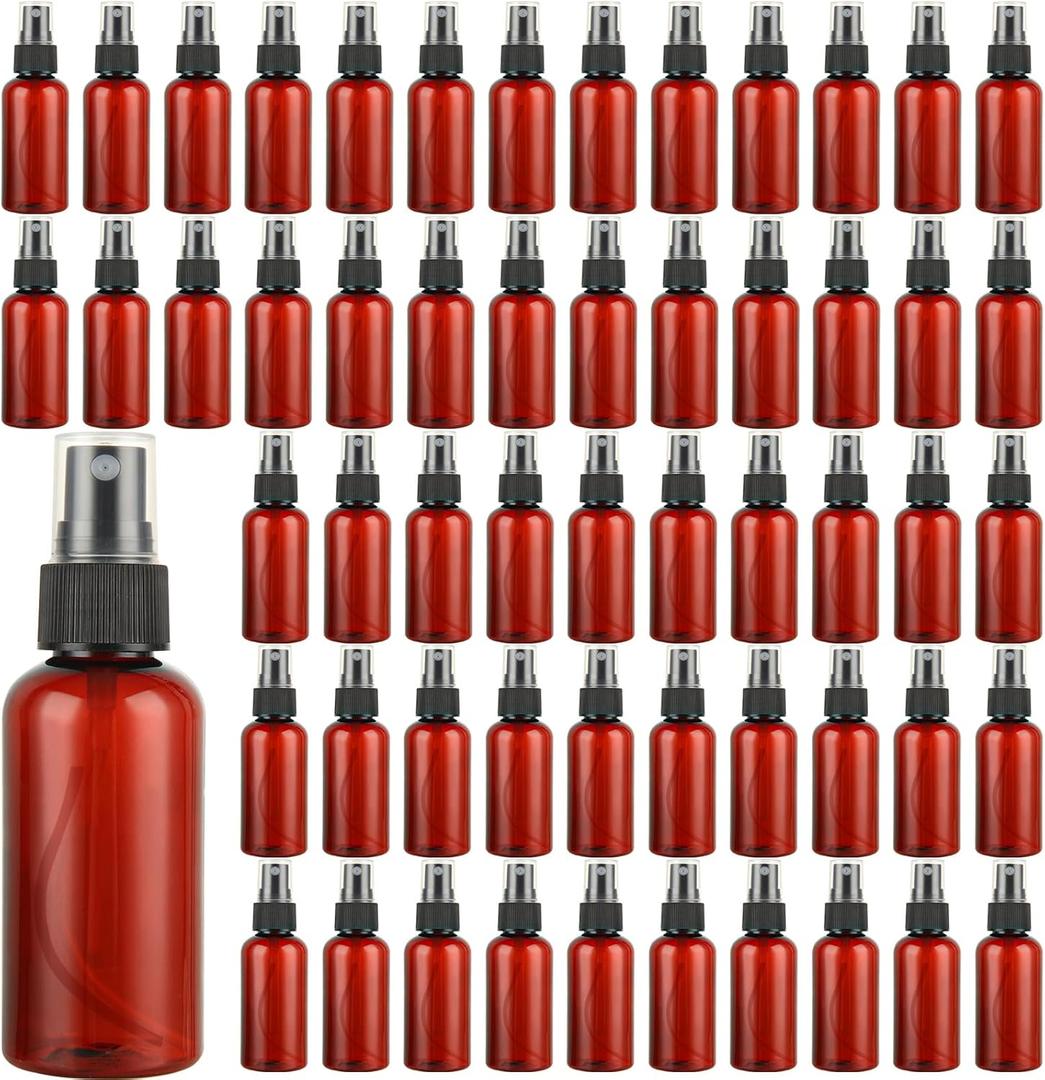 2oz Small Spray Bottle, 60 Pcs Plastic Spray Bottles Fine Mist Mini Spray Bottles Refillable Liquid Containers with Labels and 5 Funnel for Plants Cleaning Solutions, Essential Oils, Colognes, Travel