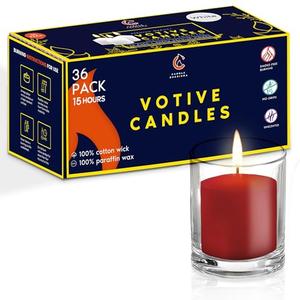 Candle Charisma Red Unscented Votive Candles - 15 Hour Burn time - Set of 36 for Dinner, Wedding, Halloween and Holiday Decorations