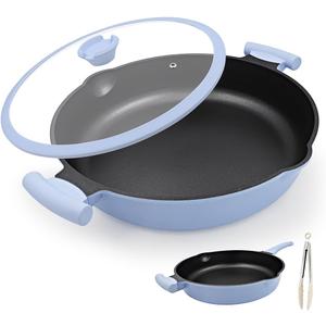 Bobikuke Large Frying Pan Skillet Nonstick with Lid, 14 Inch Deep Saute Pan, Big Induction Pan for Cooking, 2-1 Non Stick Cookware with Helper Handle, Family Size, Suitable for All Stoves, PFOA-Free
