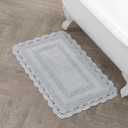Laura Ashley Absorbent Bath Mat Reversible Crochet Soft and Plush Bathroom Mat 100% Cotton 21x34 Bath Rug, Light Grey