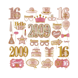 30Pcs 16th Birthday Photo Booth Props for Girls Women, Pink Rose Gold Vintage 2009 16 Birthday Selfie Props Kit with Sticks Party Supplies Favors, Sixteen Bday Photo Props Decor