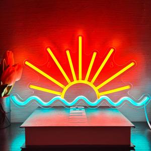 Sunset Neon Sign Sun Wave Neon Signs for Wall Decor USB Powered Led Neon Light Sign forBedroom, Beach Bar, Party, Man Cave, Living Room,Dimmable Led Sign