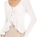 Wedtrend Women's Lace Cardigan Tie Front Sheer Bolero Floral Lace Bolero Ruffle Shrug for Formal Dresses (Large, White)