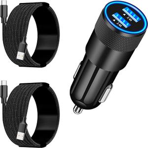 【MFi Certified】iPhone 16 Fast Car Charger, BARMASO 4.8A Dual USB Car Power Cigarette Lighter USB-C Fast Car Charging 5 set